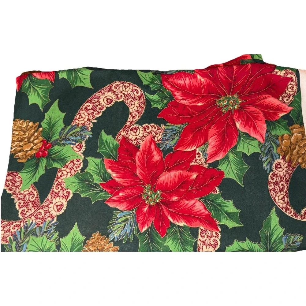 VIP Cranston Print Works Fabric Xmas Holiday Poinsettias Holly Pinecones 1.5 Yds